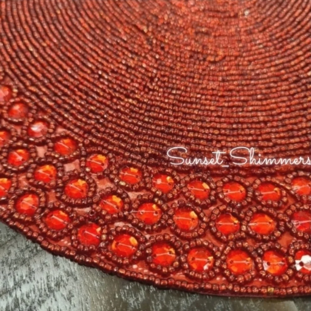 4 TAHARI Vampire Red Jeweled Glass Beaded Charger Placemats 15” Round NEW